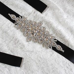 Black satin rhinestone belt